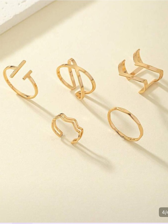 Jewelry - Gold-Tone Minimalist Stackable Ring Set 5 Pieces layer gold tone lot bundle